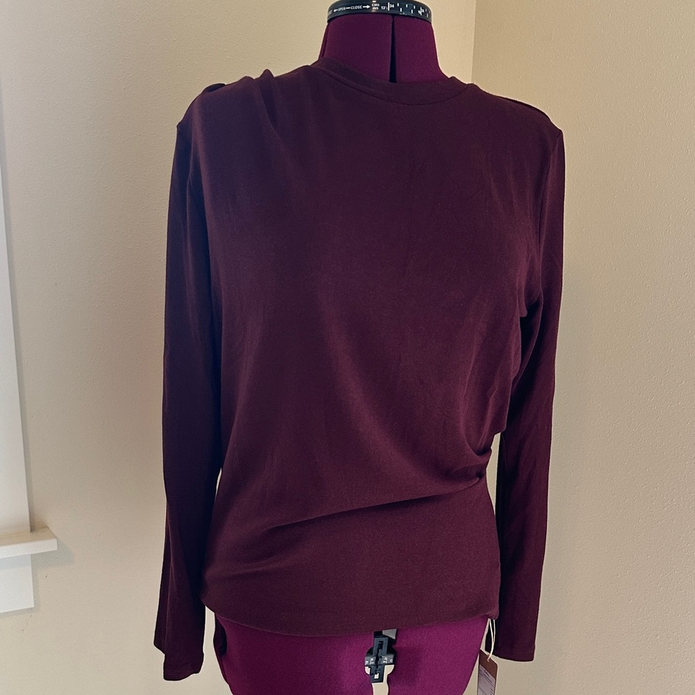 Casual Going Out Women's Long Sleeve Crewneck Tucked Top - Ruby Berry - Picture 9 of 9